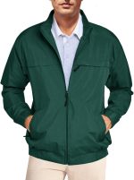 Men's Lightweight Full Zip Jackets Golf Stand Collar Bomber Jacket Casual Windbreaker Outwear