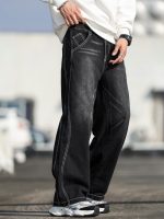 men Baggy Jeans Distressed Wide Leg Denim Pants Casual Loose Fit Trousers Streetwear - Image 2