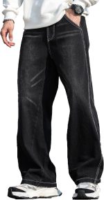 men Baggy Jeans Distressed Wide Leg Denim Pants Casual Loose Fit Trousers Streetwear