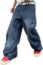 men Irregular Sutures Y2k Hip Hop Baggy Jeans Wide Leg Denim Pants Casual Loose Fit Trousers Streetwear - Image 2