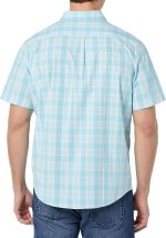 Men's Short Sleeve Dress Shirt with Stretch, Charcoal White Vertical Stripe - Image 2