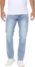 men Stretch Regular Fit Straight-Leg Cotton Fashion Comfort Flex Waist Denim Pants Jeans