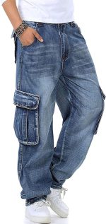 men Casual Loose Hip Hop Denim Work Pants Jeans - Image 2
