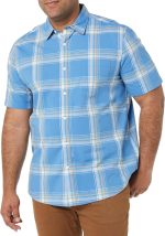 Men's Short Sleeve Dress Shirt with Stretch, Charcoal White Vertical Stripe