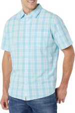 Men's Short Sleeve Dress Shirt with Stretch, Charcoal White Vertical Stripe
